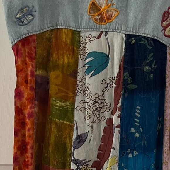 Sacred Threads Butterfly Art To Wear Patch-Work Embroider Maxi Dress Sz sm/med - Picture 7 of 9